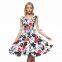 2016 BAIYIMO Sleeveless Midi Floral Print Women Evening Party Casual Cotton Dress
