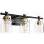 Black Vintage Bathroom Vanity Light Fixtures Over Mirror Glass Globe Wall Lamp 3 light