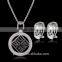 Fashion Austrian Crystal Circle Jewelry Party White Gold Pendant Necklace Clip Earrings Set