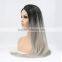 24" Long Ombre Tone Dark Root Straight Synthetic Lace Wig Fashion Ladies Heat Resistant Synthetic Lace Wig