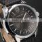 Stainless Steel Black Dial Leather Strap Analog Date Quartz Men Business Watch