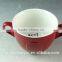 Colored Ceramic Mug Cup/soup Cup Two Handles 550 ml With Spoon / Christmas Cup Embossed