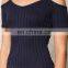 2017 Hot Sale Women Newest Design Navy Ribbed Knit Cold Shoulder Top