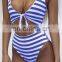 2017 Stripe Print Cut Out One Piece Swimsuit