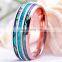 Fashion 8mm Rose Gold Tungsten Wedding Men Stainless Steel Rings Inlay Abalone Shell Blue Opal Rings Men Wedding Band Jewelry