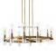 American Modern 32-Inch round Brass Chandelier Iron Blown Glass Shade LED Candle Ceiling Lamp for Kitchen Warm White