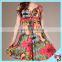 V Neck Flower Printed Fabric Patterns Lady Dress