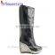 Black color Metal Wedge heel genuine leather women high heel boots