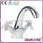 QL-0422 New Design Fashion Polished Bathroom Brass Bridge Dual Handle Basin Faucet
