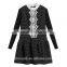 Free shipping--2016 Winter Women New embroidered sleeve lapel wool A-line dress Slim woolen dress