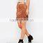high rise nice design women slim fit fringe brown suede skirt
