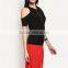 Blank cold shoulder t-shirt women clothes fittes zipper up t shirt