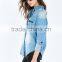Classic Pointed Collar Faded Wash Denim Shirt Wholesale Woman Shirt With Double Chest Pockets