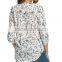 Women Casual V Neck Floral Print High Low Hem cotton Blouse Tops