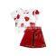 Europe and the United States New Girl Suit Valentine's Day Love Print Cotton Short Sleeve + Small Leather Skirt Two-piece S