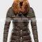 2015 winter women short padded parka fashion slim fit jacket with authentic raccon fur