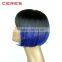 Short Hair Wig Straight Black Root Blue Ombre Synthetic Bob Lace Front Wigs for Women