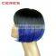 heat resistant hair wig ombre blue short bob synthetic lace front wig for women