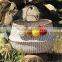 Pompom beach bag/Pompom bag, white zigzag belly basket with pompom