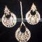 JADAU KUNDAN GOLD PLATED Dangler chand bali EARRINGS TIKA SET real look