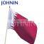 Promotional 20x30cm All Countries 75D Polyester Silk Screen Printing Qatar Hand Flag Waving With Plastic Pole