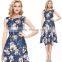 Womens Elegant Vintage Polka Dot Floral Flower Print Tunic Wear To Work Office Casual Party A-Line Skater Dress