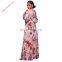 Wholesale Elegant high slip long sleeve v neck floral dress woman