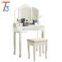 Wholesale Kids Glass Makeup Wooden White Dressing Table With Stool