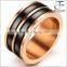 Men's Jewelry Finger Band Rings, 2 Rows Black Ceramic Stainless Steel Ring Rose Gold plating