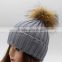 custom pom pom knit hat/Raccoon Fur Pompoms Knitted woolen hat