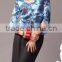 Pretty Steps 2016 fashion knitted fabric type and blouse & top flower printed round collar half sleeve top for ladies
