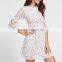 High Design Elegant 3/4 Length Sleeve Lace Overlay High Waist Dress