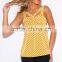 trendy woman yellow chevron print cut out party bulk tank top