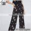 Chic ropa mujer floral wide legs shape print black dressy pants outfits