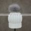 Factory Wholesale Price White Wool Girl CC Beanie Hat with Fur Ball