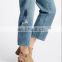 Wholesale Latest Fashion Mid Rise Cropped Straight high waist Embroidery ladies Jeans
