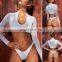 Mesh Long Sleeve Crop Top Bikini Orange Push up Two-piece Suits High Cut Swimsuit Female Sexy Thong Swimwear 2019 Bathing Suit