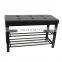 Customized Black PVC Leather Luxury Shoe Rack Rectangle  Long Double Size Beach with Metal Frame
