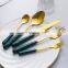 Marble Handle Portable Table Luxury Wedding Cutlery Golden Forks Spoons Stainless Steel Flatware Set