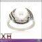 Fashionable Sterling Silver White and Black Spinel Freshwater Pearl Ring