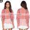 Summer V Neck Pink Semi Sheer Batwing Sleeve Ladies Blouse,Pull Over Style Chiffon Latest Tops Designs Girls