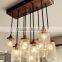 0627-4 Handcrafted Mason Rustic Vintage Style Wood Crate Canopy Jar Pendant Chandelier