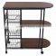 Portable Rolling Wire Shelf Wood Top Kitchen Storage Trolley