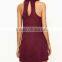Summer Dresses Style Sexy V Neck Dresses Women A-Line Burgundy Suede Sleeveless Halter Neck Mini Dress