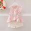 Cute child girl ruffle cotton top pink white stripes blouse blank shorts with pockets kids clothes