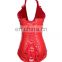 Plus Size Women Sexy Under Bustier Hot Red Pu Leather Corset