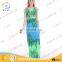 customize accept one piece fashion design green grass print cocktail dress for fat women