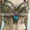 Full copper sequins decorated performance tribal belly dance bra