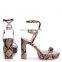 New stylish latest snake print high heels platform design crossover double strap ladies sandals shoes(sandalias mujer)