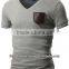 Mens V-Neck T-shirts with Contrast Leather Pocket